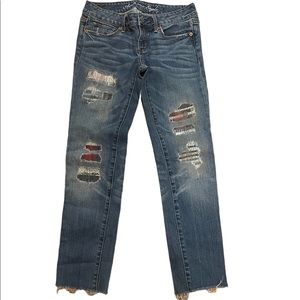 NWOT AEO Ripped style patchwork skinny jeans